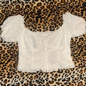 White Lace Corset Blouse with Puffed Sleeves